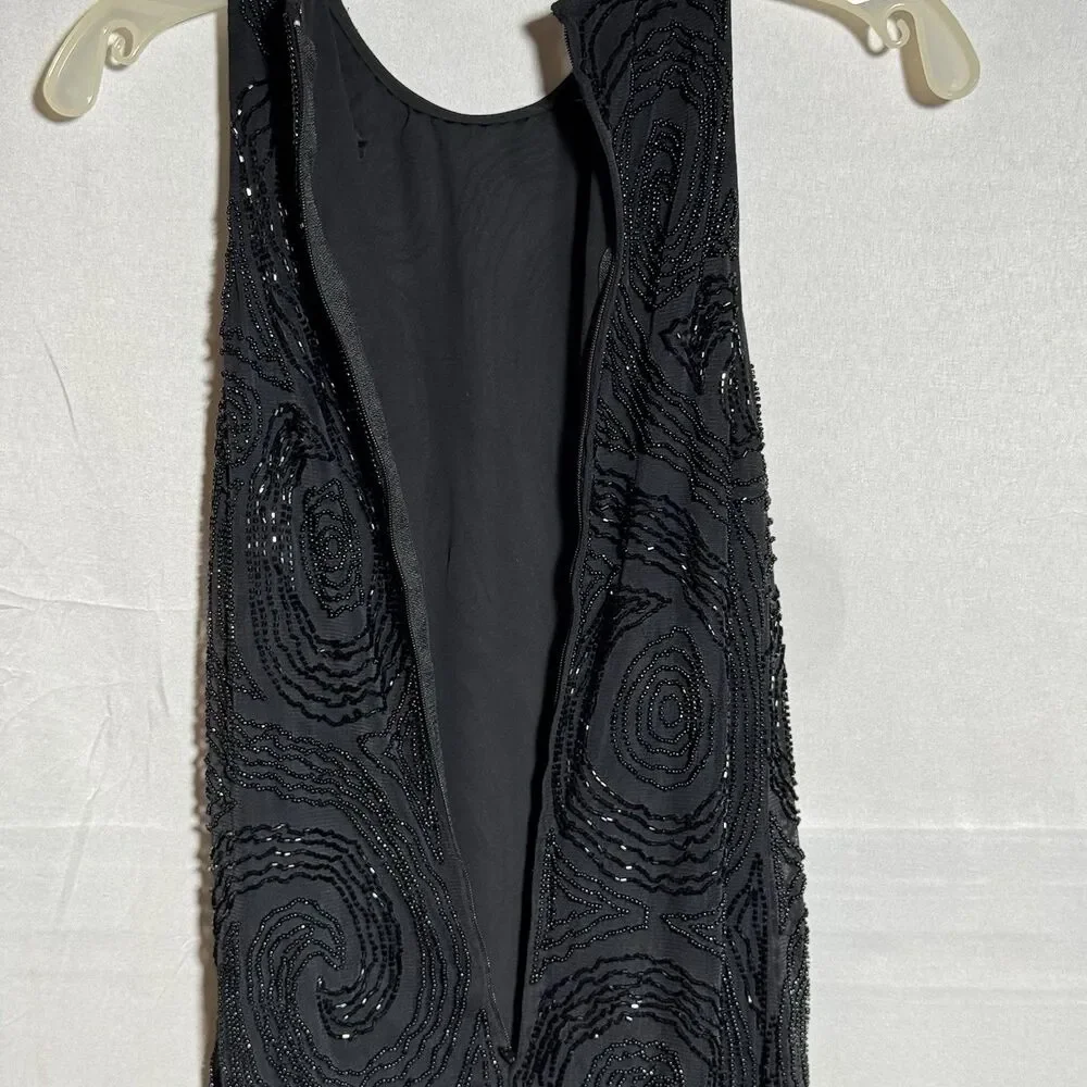NWT Ellen Tracy Black Beaded Dress Size 10 Sleeveless Cocktail Formal Midi